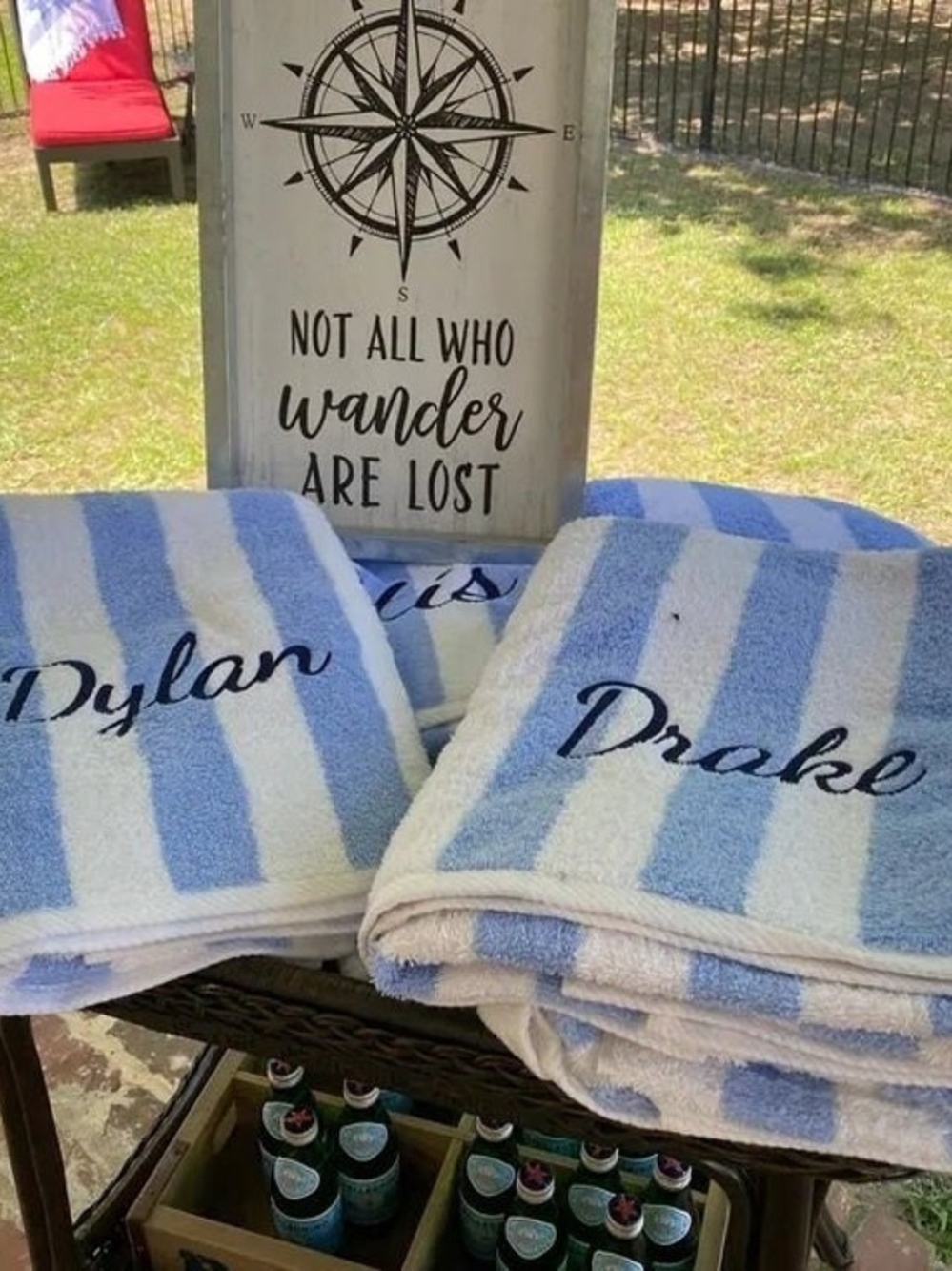 Personalized Blue and White Striped Beach Towel with Custom Name